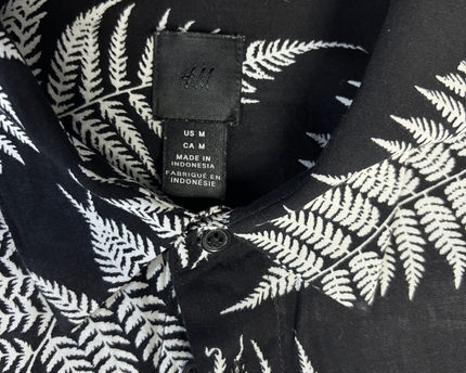 H&M Black Fern Leaf Print Long Sleeve Button Down Shirt