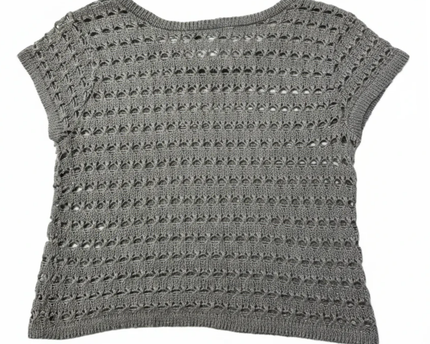 Sweater Project Grey Open-Knit Metallic Cap Sleeve Sweater