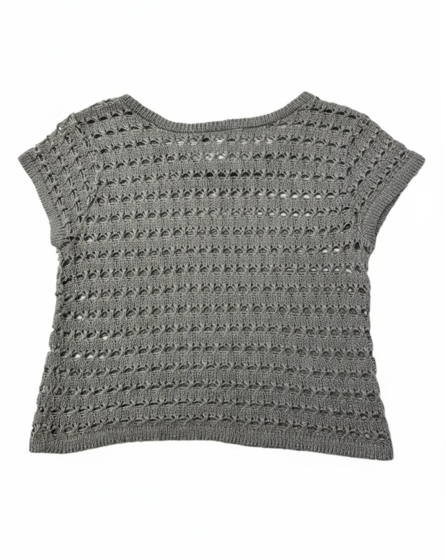 Sweater Project Grey Open-Knit Metallic Cap Sleeve Sweater