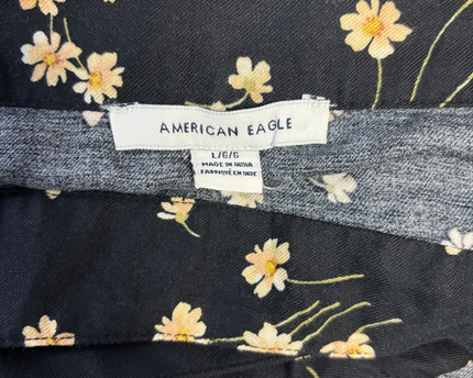 American Eagle Black Floral Wrap Midi Skirt