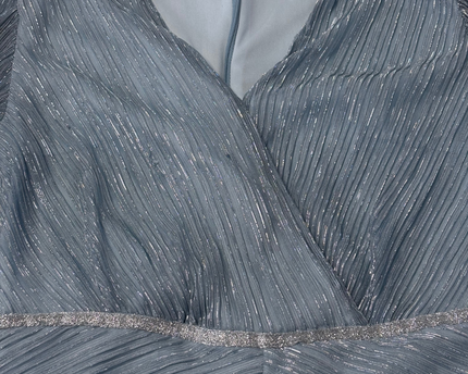 Motf Light Blue Metallic Pleated Tiered Midi Dress