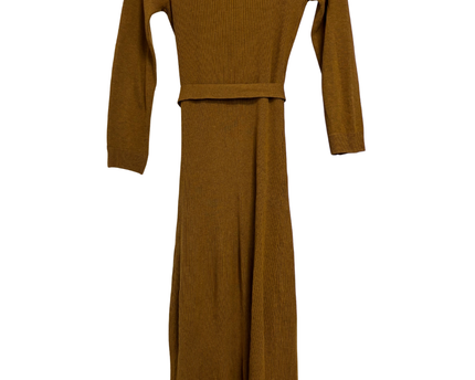 MNG Brown Ribbed Knit Wrap Midi Dress