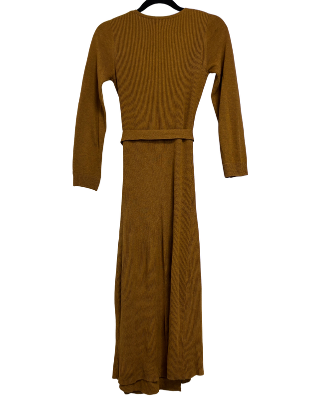 MNG Brown Ribbed Knit Wrap Midi Dress