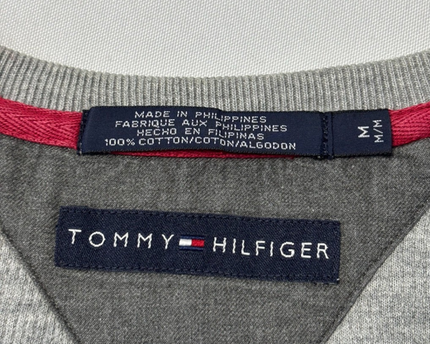 Tommy Hilfiger Grey V-Neck Ribbed Cotton Sweater