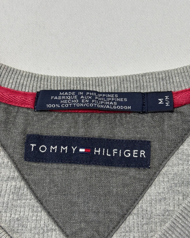 Tommy Hilfiger Grey V-Neck Ribbed Cotton Sweater