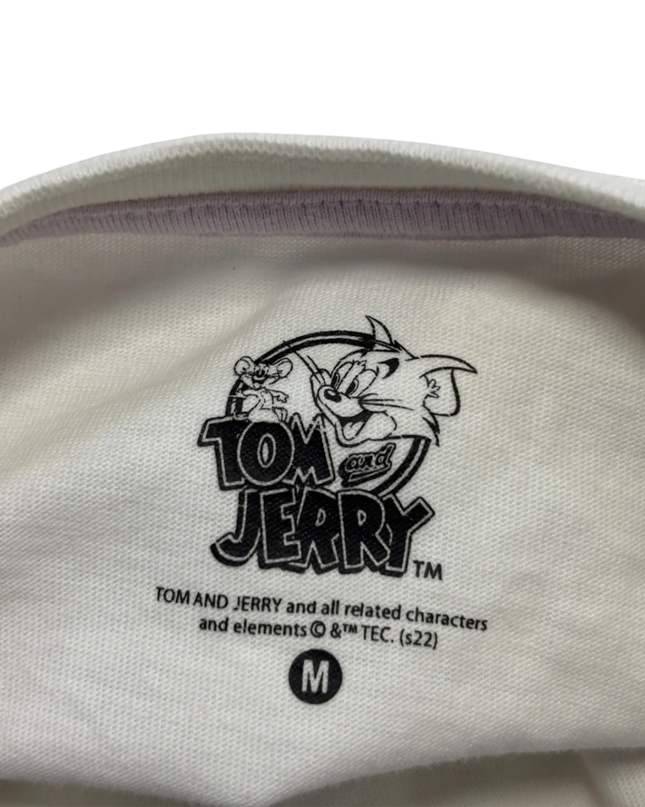 Tom and Jerry Off-white Graphic Tee with Colorblock Panel