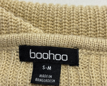 Boohoo Beige Oversized Cropped Ribbed Knit Sweater