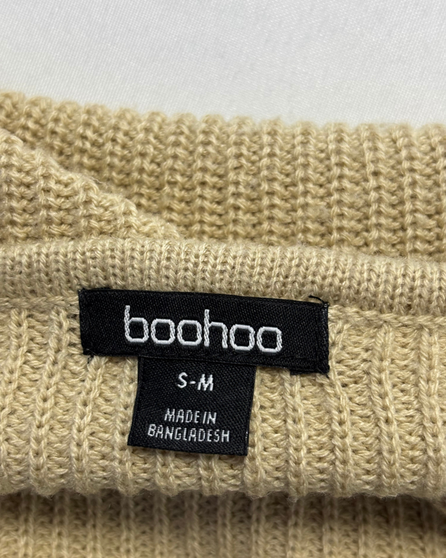 Boohoo Beige Oversized Cropped Ribbed Knit Sweater