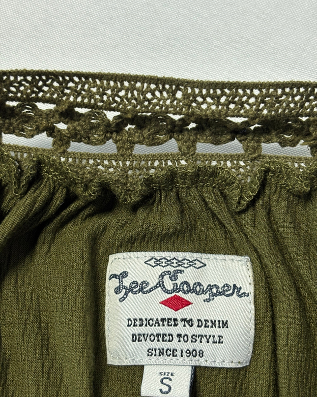 Lee Cooper Green Embroidered Boho Tassel Top