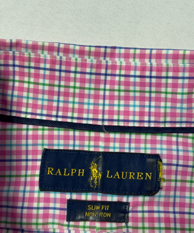 Ralph Lauren Pink Plaid Slim Fit Non-Iron Shirt