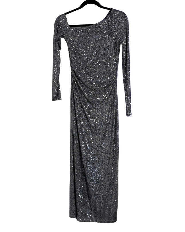 Pull & Bear Silver Sequin One-Shoulder Maxi Dress