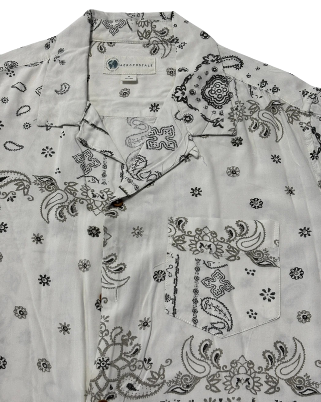 Aeropostale White Bandana Print Short Sleeve Resort Shirt