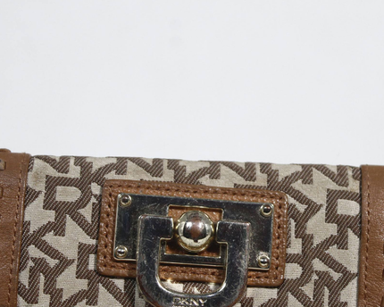 DKNY Brown Monogram Jacquard Leather Whipstitch Wallet