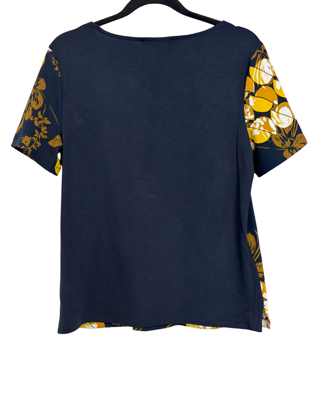M&S COLLECTION Navy Blue and Yellow Abstract Print Top