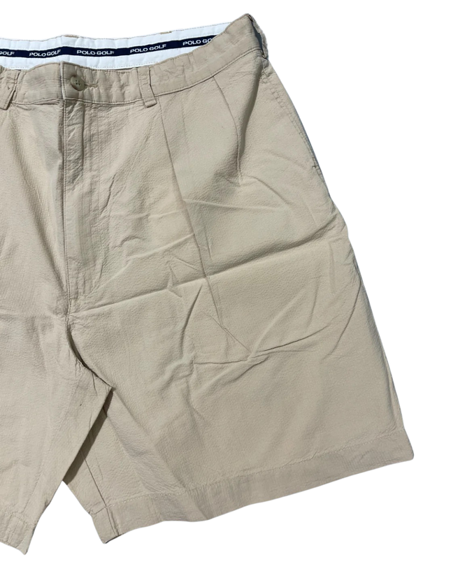 Polo Golf Beige Textured Pleated Cotton Chino Shorts