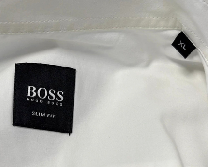 BOSS White Slim Fit Geometric Graphic Front Cotton Shirt