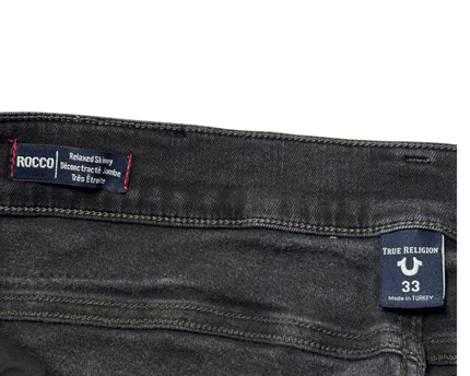 True Religion Black Rocco Relaxed Skinny Distressed Jeans