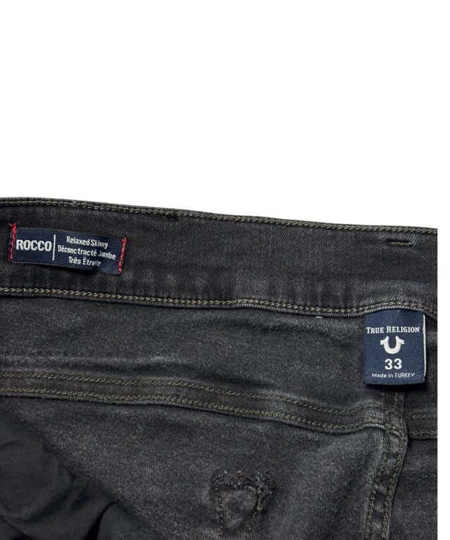 True Religion Black Rocco Relaxed Skinny Distressed Jeans