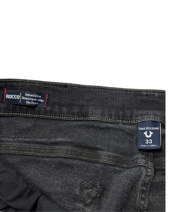 True Religion Black Rocco Relaxed Skinny Distressed Jeans