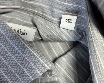 Calvin Klein Gray Striped Regular Fit Long Sleeve Shirt
