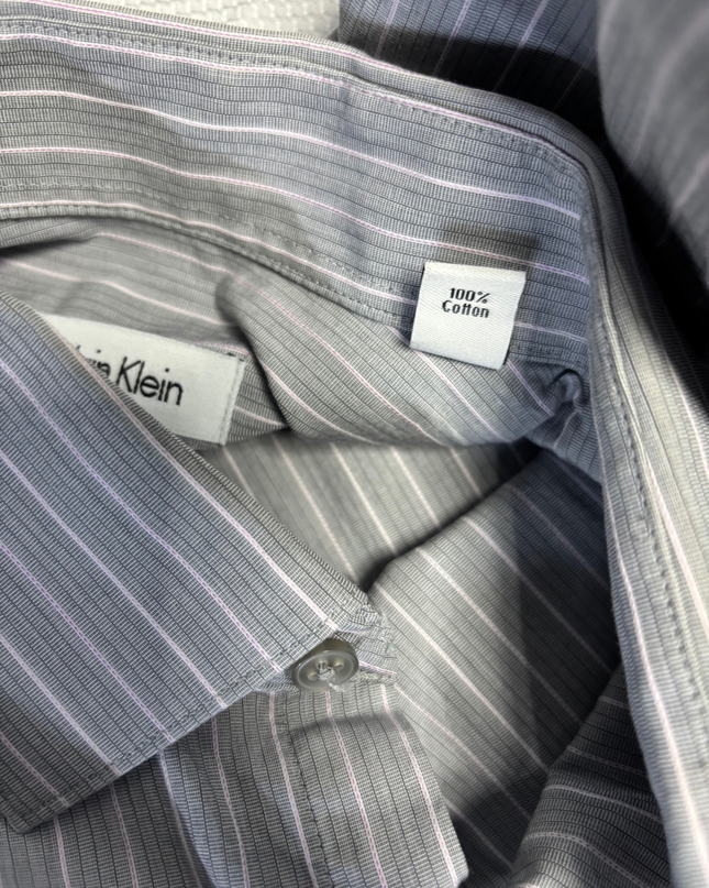 Calvin Klein Gray Striped Regular Fit Long Sleeve Shirt