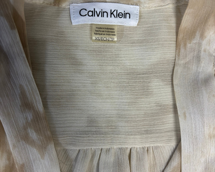 Calvin Klein Beige Abstract Print Ruffle Sleeve Blouse