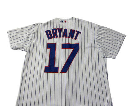 Majestic White Chicago Cubs Kris Bryant #17 Pinstripe Baseball Jersey