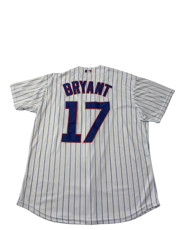 Majestic White Chicago Cubs Kris Bryant #17 Pinstripe Baseball Jersey