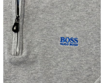 Hugo Boss Grey Quarter-Zip Cotton Blend Sweater
