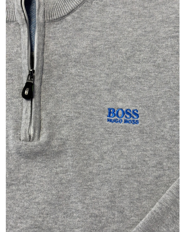 Hugo Boss Grey Quarter-Zip Cotton Blend Sweater
