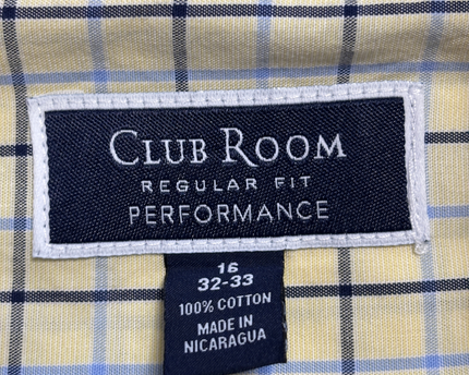Club Room Yellow/Check Regular Fit Performance Cotton Shirt