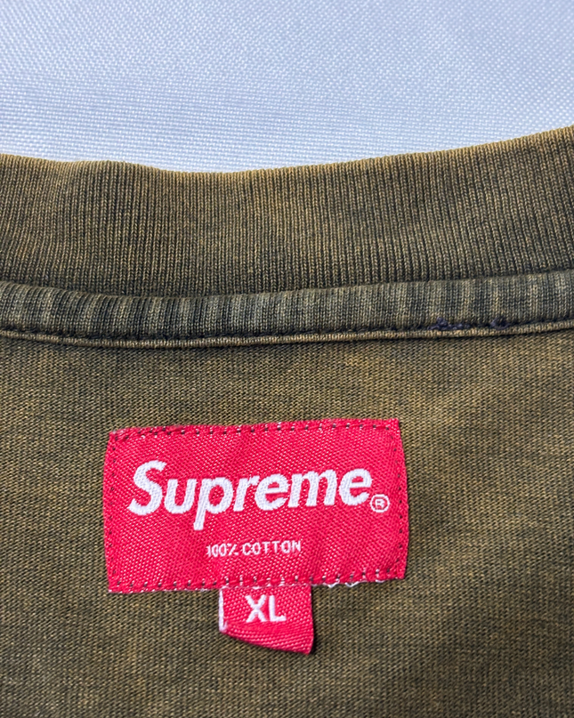 Supreme Olive Green Pigment Dyed Embroidered Logo T-Shirt