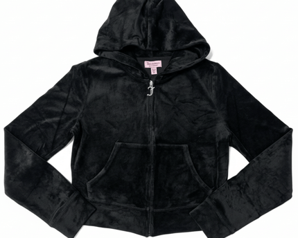 Juicy Couture OG Big Bling Velour Zip-Up Black Hoodie