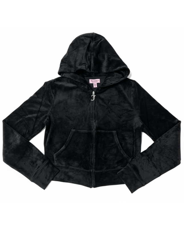 Juicy Couture OG Big Bling Velour Zip-Up Black Hoodie