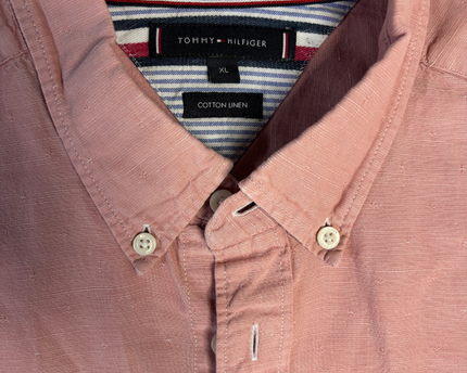 Tommy Hilfiger Pink Cotton Linen Long Sleeve Button-Down Shirt