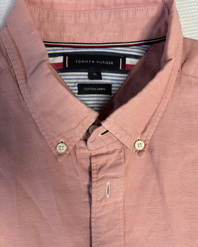 Tommy Hilfiger Pink Cotton Linen Long Sleeve Button-Down Shirt