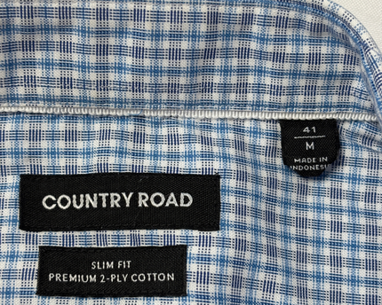 Country Road Blue Slim Fit Checked Cotton Shirt