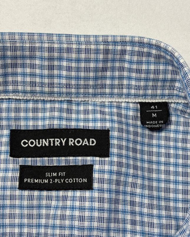 Country Road Blue Slim Fit Checked Cotton Shirt