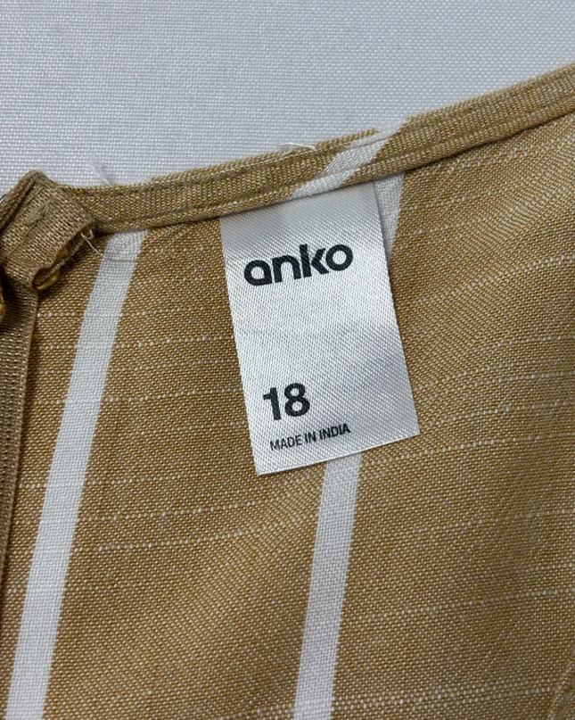 Anko Tan/White Striped Sleeveless V-Neck Wide Leg Jumpsuit