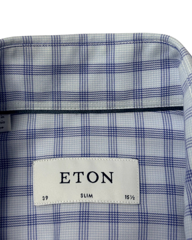 ETON Blue Checked Slim Fit Dress Shirt