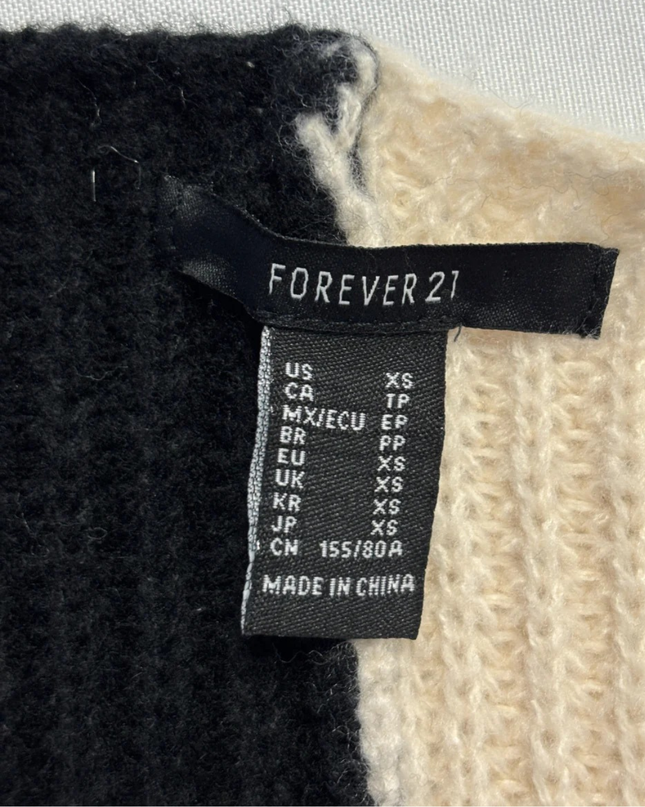 Forever 21 Black and Cream Split Jeweled Button Cardigan