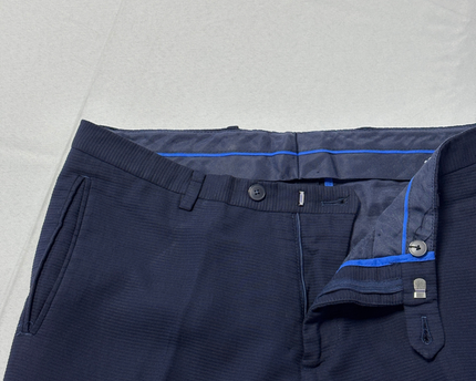 Zara Man Navy Blue Textured Slim Fit Trousers
