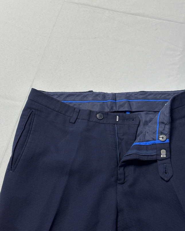 Zara Man Navy Blue Textured Slim Fit Trousers