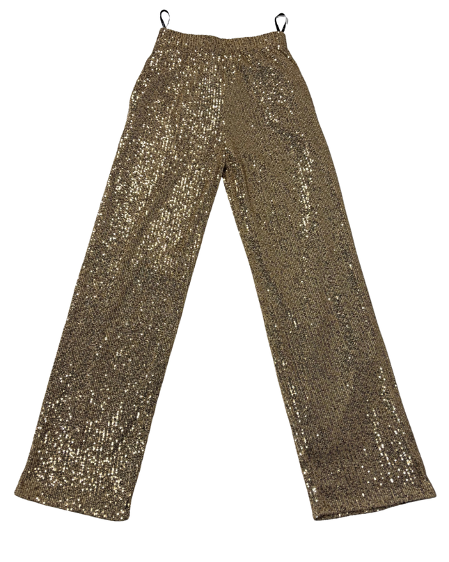 C-THROU Gold Sequin Side Stripe Wide Leg Pants