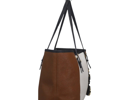 Michael Kors White/Brown/Black Tri-Color Saffiano Leather Tote Bag