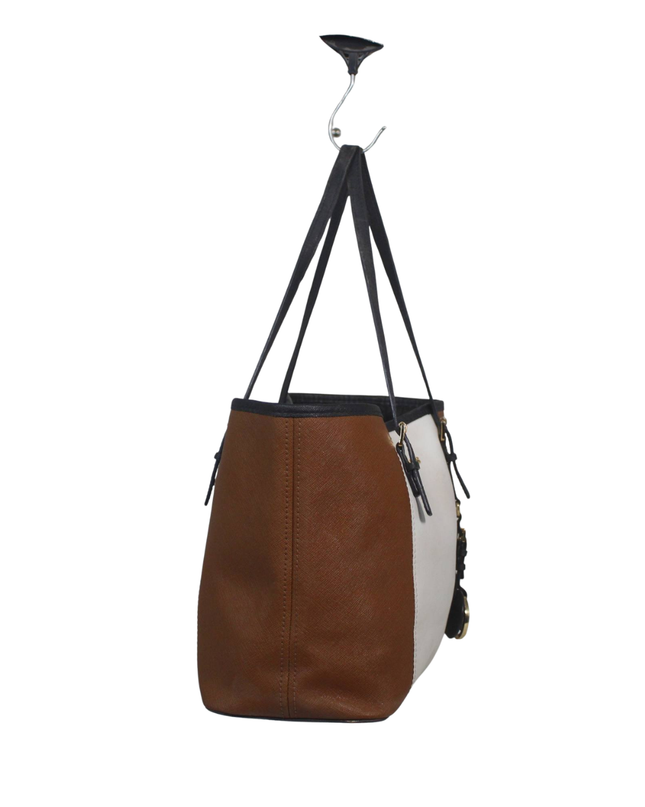 Michael Kors White/Brown/Black Tri-Color Saffiano Leather Tote Bag