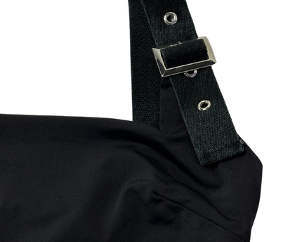 Tiger Mist Black Buckle Strap Grommet Crop Top