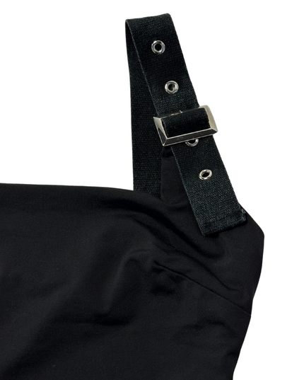 Tiger Mist Black Buckle Strap Grommet Crop Top