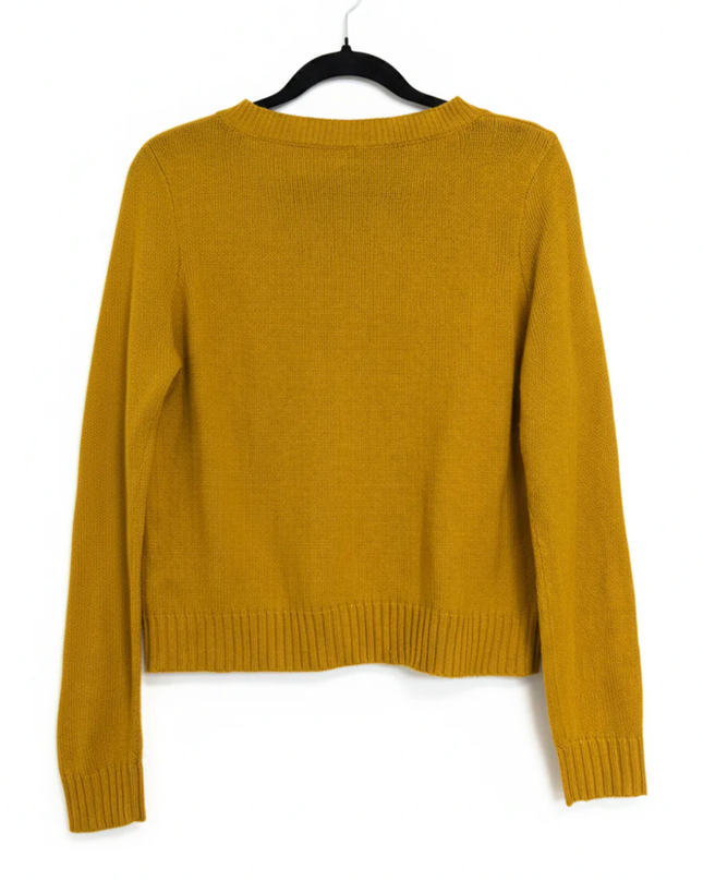 H&M Mustard Yellow Divided Crew Neck Knit Sweater
