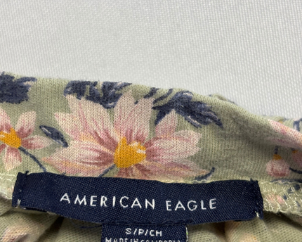 American Eagle Green Floral Square Neck Puff Sleeve Crop Top
